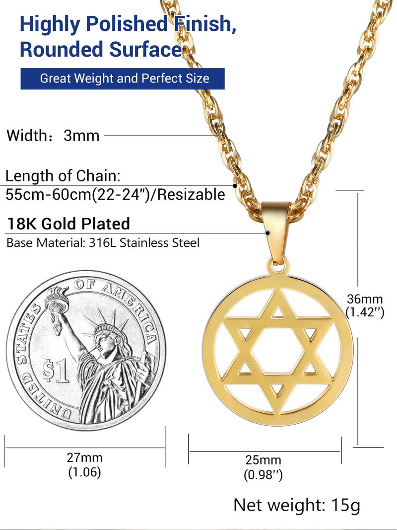 PROSTEEL Magen Star of David Necklace Men Bat Mitzvah Hanukkah 18K Gold Plated Pendant Israel Judaica Hebrew Jewish Jewelry - Image 3
